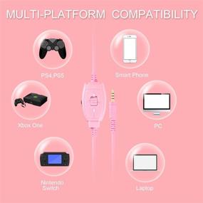 img 3 attached to Multiplatform Gaming Headset for PS5, PS4, Xbox, PC - Pink Kids Headphones with Mic for School Supplies - Wired Pink Headphones for Girls - Headset with Microphone - Pink Gaming Headset