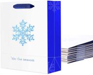 🎁 10 christmas gift bags with handles, 8x4.5x11 inches white gift bags for presents - blue snowflake design, premium gift bags for gift giving logo