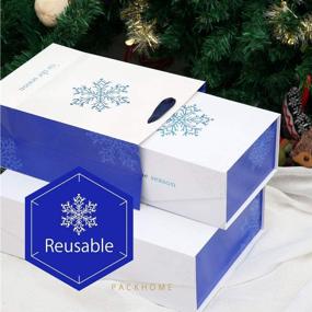 img 2 attached to 🎁 10 Рождественских подарочных сумок с ручками, 8x4.5x11 дюймов белые подарочные сумки для подарков - дизайн голубого снежинки, премиум сумки для подарков