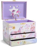 🦄 jewelkeeper musical jewelry box: glitter rainbow unicorn design with pullout drawers, featuring the unicorn tune logo