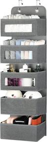 img 4 attached to 🏠 Homeily Grey Over The Door Hanging Organizer with 5 Large Pockets - Perfect Pantry, Kitchen, Bathroom, and Nursery Storage Solution