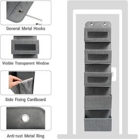 img 2 attached to 🏠 Homeily Grey Over The Door Hanging Organizer with 5 Large Pockets - Perfect Pantry, Kitchen, Bathroom, and Nursery Storage Solution