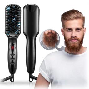 img 4 attached to 🧔 Men's Beard Straightener Brush, RUEOO Ionic Heated Beard Brush with Adjustable 12 Temperature Settings, Rapid Heating and Anti-Scald Feature, Portable Beard Comb for Home & Travel