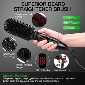 img 2 attached to 🧔 Men's Beard Straightener Brush, RUEOO Ionic Heated Beard Brush with Adjustable 12 Temperature Settings, Rapid Heating and Anti-Scald Feature, Portable Beard Comb for Home & Travel