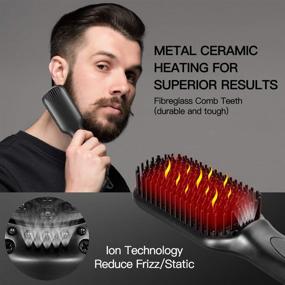 img 1 attached to 🧔 Men's Beard Straightener Brush, RUEOO Ionic Heated Beard Brush with Adjustable 12 Temperature Settings, Rapid Heating and Anti-Scald Feature, Portable Beard Comb for Home & Travel