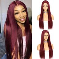 sapphirewigs 22-inch long straight burgundy red synthetic lace front wig - heat resistant deep t-part lace wig for women logo