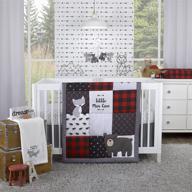 🐻 rustic 3-piece nursery bedding set: nojo little man cave - grey, red, black & ivory bear, fox, moose, buffalo check & arrows- comforter, sheet, skirt logo