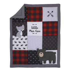 img 3 attached to 🐻 Rustic 3-Piece Nursery Bedding Set: NoJo Little Man Cave - Grey, Red, Black & Ivory Bear, Fox, Moose, Buffalo Check & Arrows- Comforter, Sheet, Skirt