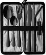 9-piece stainless steel portable travel utensils set with case - reusable silverware for fixing tableware - stable flatware set ideal for camping, picnics - black logo