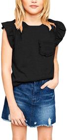 img 3 attached to 👚 Girls' Clothing: Flutter Sleeve Ruffle Pocket Blouse in the Tops, Tees & Blouses Category