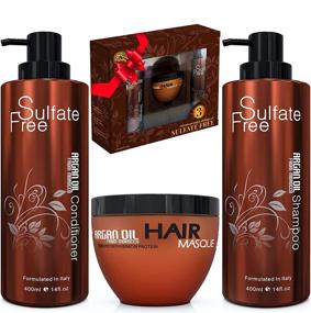 img 4 attached to 🌿 Moroccan Argan Oil Shampoo Conditioner and Hair Mask: Sulfate-Free Gift Set for Damaged, Dry, Curly, or Frizzy Hair - Thickening Formula for Fine/Thin Hair, Safe for Color and Keratin Treated Hair