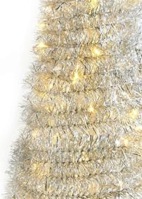 img 1 attached to 🎄 Pop Up Christmas Tree: 4ft Silver Tinsel, Collapsible, 100 LED Lights, Easy Storage | Slim 17 Inch Diameter, Prelit Artificial Pencil Tree