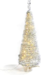 img 3 attached to 🎄 Pop Up Christmas Tree: 4ft Silver Tinsel, Collapsible, 100 LED Lights, Easy Storage | Slim 17 Inch Diameter, Prelit Artificial Pencil Tree