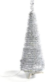 img 2 attached to 🎄 Pop Up Christmas Tree: 4ft Silver Tinsel, Collapsible, 100 LED Lights, Easy Storage | Slim 17 Inch Diameter, Prelit Artificial Pencil Tree