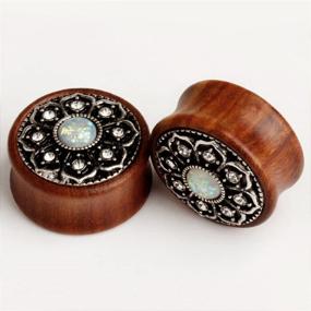 img 2 attached to 🌸 Vintage Wood Opal Center Flower Ear Plugs Tunnels Gauges Stretcher Piercings by KUBOOZ - 1 Pair