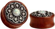 🌸 vintage wood opal center flower ear plugs tunnels gauges stretcher piercings by kubooz - 1 pair logo
