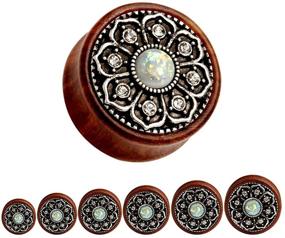 img 3 attached to 🌸 Vintage Wood Opal Center Flower Ear Plugs Tunnels Gauges Stretcher Piercings by KUBOOZ - 1 Pair
