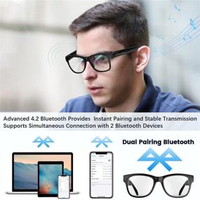 img 1 attached to 🕶️ Upgraded Bone Conduction Sunglasses with Open-Ear Headphones and Smart Glasses - Dual Bluetooth Pairing, Blue Light Glasses Photochromic Lenses, IP6 Waterproof, Hands-Free Calls and Music, Day and Night