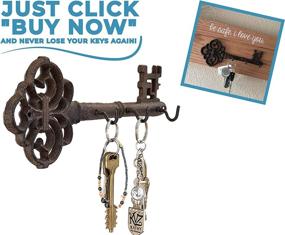 img 1 attached to Vintage Cast Iron Key Holder with 3 Hooks - Decorative Wall Mounted Hanger - Rustic Design - 10.8 x 4.7 - Includes Screws and Anchors by Comfify