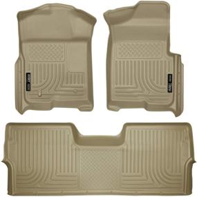 img 4 attached to Husky Liners 98333 Weatherbeater Front & 2nd Seat Floor Mats (Tan) for 2009-14 Ford F-150 SuperCrew (No Manual Transfer Case Shifter)