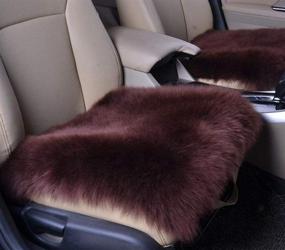 img 2 attached to 🐑 Sheepskin Car Front Seat Cover Pad Long Wool Seat Cushion - Winter Warm Universal Fit for Auto, SUV, Truck, Office Chair - Front Brown