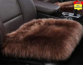 img 4 attached to 🐑 Sheepskin Car Front Seat Cover Pad Long Wool Seat Cushion - Winter Warm Universal Fit for Auto, SUV, Truck, Office Chair - Front Brown