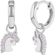 🦄 exquisite 925 sterling silver pink cubic zirconia unicorn dangle hoop earrings, ideal for trendy 12mm young girls - enchanting unicorn jewelry, delicate cz earrings for fashion-forward girls logo