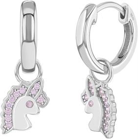 img 4 attached to 🦄 Exquisite 925 Sterling Silver Pink Cubic Zirconia Unicorn Dangle Hoop Earrings, Ideal for Trendy 12mm Young Girls - Enchanting Unicorn Jewelry, Delicate CZ Earrings for Fashion-forward Girls