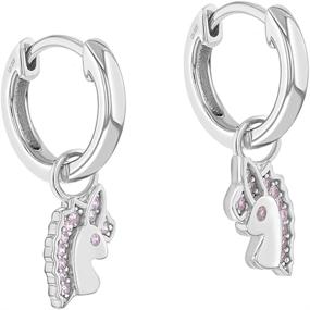 img 3 attached to 🦄 Exquisite 925 Sterling Silver Pink Cubic Zirconia Unicorn Dangle Hoop Earrings, Ideal for Trendy 12mm Young Girls - Enchanting Unicorn Jewelry, Delicate CZ Earrings for Fashion-forward Girls