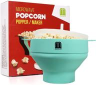 🍿 silicone microwave popcorn maker by mugooler - collapsible bowl with lid, bpa free, dishwasher safe (light blue) logo