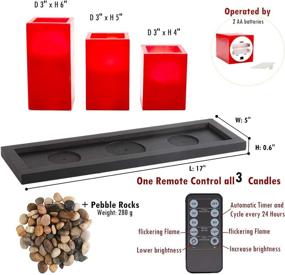 img 3 attached to 🕯️ J.E.Penny LED Candles D3 XH 4"/5"/6" Set of 3 Real Wax Battery Flameless Red Square Candles – Remote Control, Timer, and Decorative Tray