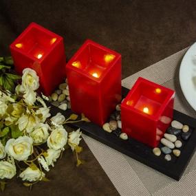 img 2 attached to 🕯️ J.E.Penny LED Candles D3 XH 4"/5"/6" Set of 3 Real Wax Battery Flameless Red Square Candles – Remote Control, Timer, and Decorative Tray