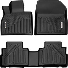 img 4 attached to 2020-2022 Kia Telluride Floor Mats: OEDRO Premium TPE All-Weather Guards - Full Set Liners for 1st and 2nd Row, Unique Black Design