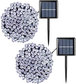 img 4 attached to 🎄 Waterproof Outdoor Solar Christmas Lights – 2 Pack, 33ft Each, 100 LED Solar String Lights in White – 8 Modes Solar Twinkle Lights for Garden, Yard, Trees, Parties, Patios, Fences, Holidays, Weddings