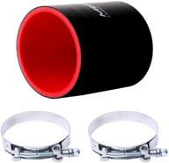 🔴 hiwowsport 3-inch length 4-ply straight coupler silicone hose black+red with t-clamp - inner diameter 3.0" (76mm) logo