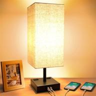 💡 dimmable bedside touch table lamp with usb charging ports, ac outlets, modern design for bedroom living room reading office, led bulb included логотип