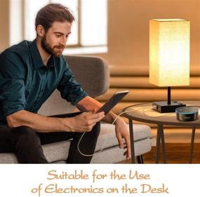 img 1 attached to 💡 Dimmable Bedside Touch Table Lamp with USB Charging Ports, AC Outlets, Modern Design for Bedroom Living Room Reading Office, LED Bulb Included