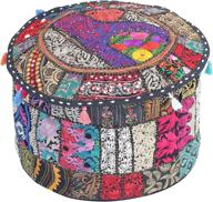 🪑 indian ottoman pouf cover - jaipur textile hub vintage cotton patchwork traditional hippie boho room décor logo