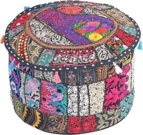 img 4 attached to 🪑 Indian Ottoman Pouf Cover - Jaipur Textile Hub Vintage Cotton Patchwork Traditional Hippie Boho Room Décor