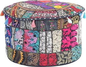 img 2 attached to 🪑 Indian Ottoman Pouf Cover - Jaipur Textile Hub Vintage Cotton Patchwork Traditional Hippie Boho Room Décor