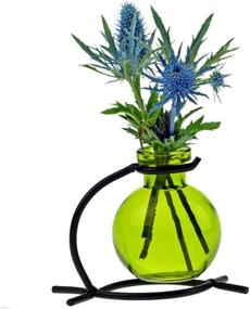 img 2 attached to 🌸 Romantic Decor: G82F Recycled Glass Floral Vase, Incense & Reed Holder with Metal Stand, 4" Lime Green - Enhance Your Ambience!