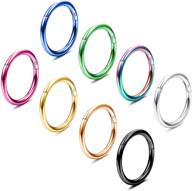 loyallook 8pcs 316l stainless steel septum rings - improved hinged clickers for stylish body piercing: lip, nose, helix, conch, tragus - women & men's 16g/18g hoops logo