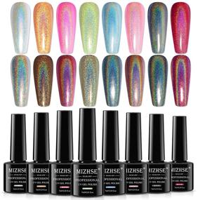 img 4 attached to 🌈 MIZHSE Holographic Gel Polish Set, Galaxy Gloss Nail Lacquer with Iridescent Glitter, Laser Gel Polish, Nail Art Pigment Kit for Salon and Home Manicure - 8pcs, Curing Required, Unicorn Mirror Laser Effect