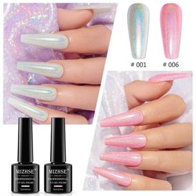 img 3 attached to 🌈 MIZHSE Holographic Gel Polish Set, Galaxy Gloss Nail Lacquer with Iridescent Glitter, Laser Gel Polish, Nail Art Pigment Kit for Salon and Home Manicure - 8pcs, Curing Required, Unicorn Mirror Laser Effect