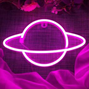 img 1 attached to 🪐 Planet Neon Sign LED Light - Illuminate Your Space with Battery and USB Powered Neon Wall Lights, Enhancing Bedroom, Kids Room Décor for Parties, Christmas, Birthdays in Vibrant Pink