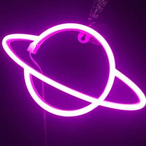 img 2 attached to 🪐 Planet Neon Sign LED Light - Illuminate Your Space with Battery and USB Powered Neon Wall Lights, Enhancing Bedroom, Kids Room Décor for Parties, Christmas, Birthdays in Vibrant Pink