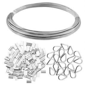 img 4 attached to 🔗 Yookat Stainless Steel Wire Rope Cable - 1/16 inch x 66 Feet with 100 Aluminum Crimping Sleeves and 20 Stainless Steel Thimbles - Ideal for Cable Railing Kits