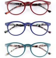 👓 mdee 3-pack of women's classics round blue light blocking reading glasses with ladies spring hinges logo