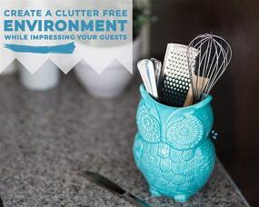 img 3 attached to Cute Aqua Blue Owl Utensil Holder - Stylish Ceramic Cookware Crock & Organizer for Your Kitchen - Perfect Gift for Decor Lovers - 5” x 7” x 4” Size