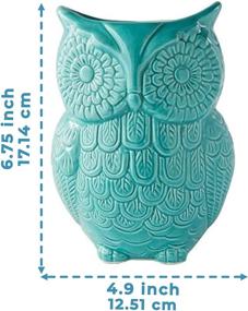 img 1 attached to Cute Aqua Blue Owl Utensil Holder - Stylish Ceramic Cookware Crock & Organizer for Your Kitchen - Perfect Gift for Decor Lovers - 5” x 7” x 4” Size